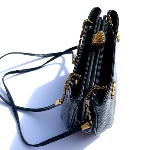 VTG Rosenfeld Navy Leather Faux Reptile Skin Handbag with Coin Purse, 1960s - Picture 4 of 15